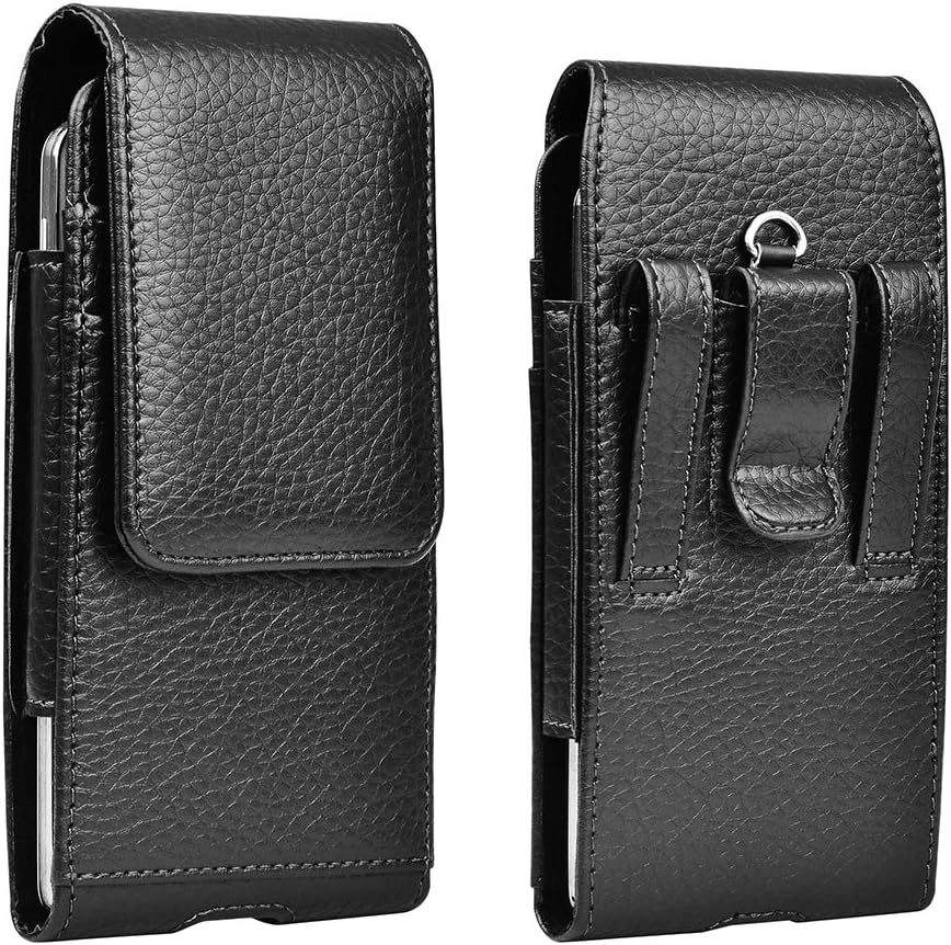 Cell Phone Holster Pouch Leather Wallet Case with Belt Loop for iPhone Samsung (Leather)