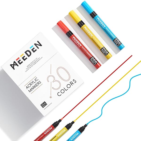MEEDEN ARTIST 30 COLORS ACRYLIC PAINT MARKERS – 3X VISIBLE LARGE CAPACITY ACRYLIC PAINT PENS WITH UPGRADED NYLON TIPS, QUICK DRY MARKER PENS FOR ROCK PAINTING, WOOD, CANVAS, STONES, GLASS, FABRIC