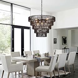 YOMECOO 25.6" Large Black Rattan Chandelier