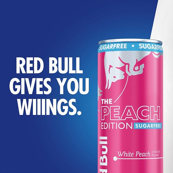 RED BULL PEACH EDITION SUGARFREE ENERGY DRINK, WHITE PEACH, 8.4 FL. OZ. CAN, WITH 80MG CAFFEINE, TAURINE & B VITAMINS