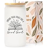 SteadStyle Book Lovers Gifts for Girl -16oz Glass Cups with Lid & Straw Birthday for Bookish Presents, Funny Gift Readers Librarian Bookworm Reading Accessories & Book Club Gifts