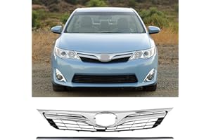 Kspeed Front Bumper Upper Grille Fit 2012 2013 2014 for Toyota Camry LE XLE,Chrome Shell and Painted Black Insert Upper Grill with Adhesive Strip Replace for TO1200343 5310106560