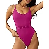 ZAFUL Women's One Piece Swimsuit Lace Up Tie Back Bathing Suits Ribbed Fully Lined Tummy Control Scoop Neck Padded Swimwear