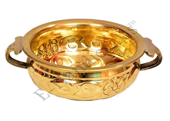 E-Handicrafts Brass Bowl for Floating Flowers, Cooking, Gold(Diameter: 6-inch and Height: 2.5-inch)