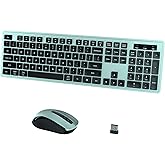 Wireless Keyboard and Mouse Combo, COVEVA 2.4GHz Wireless Keyboard Mouse with USB Receiver, Water-Dropping Keycaps, 104 Keys Full Size with Number Pad for PC Laptop Computer Desktop(Black Green)