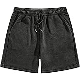 OYOANGLE Men's Vintage Washed Shorts Straight Leg Drawstring Elastic Waist Going Out Shorts Streetwear