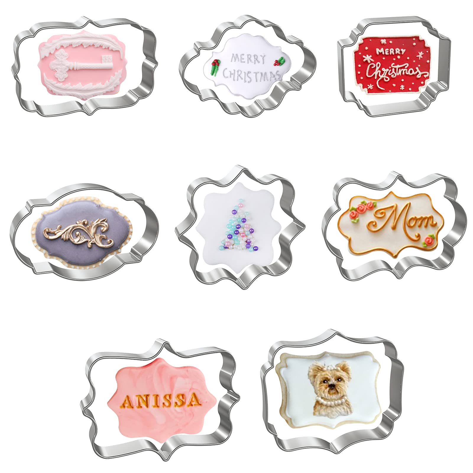8 PCS Plaque Cookie Cutters Set, Metal Cookie Cutters for Biscuit Fruit Bread Valentines Wedding Birthday Party Baking