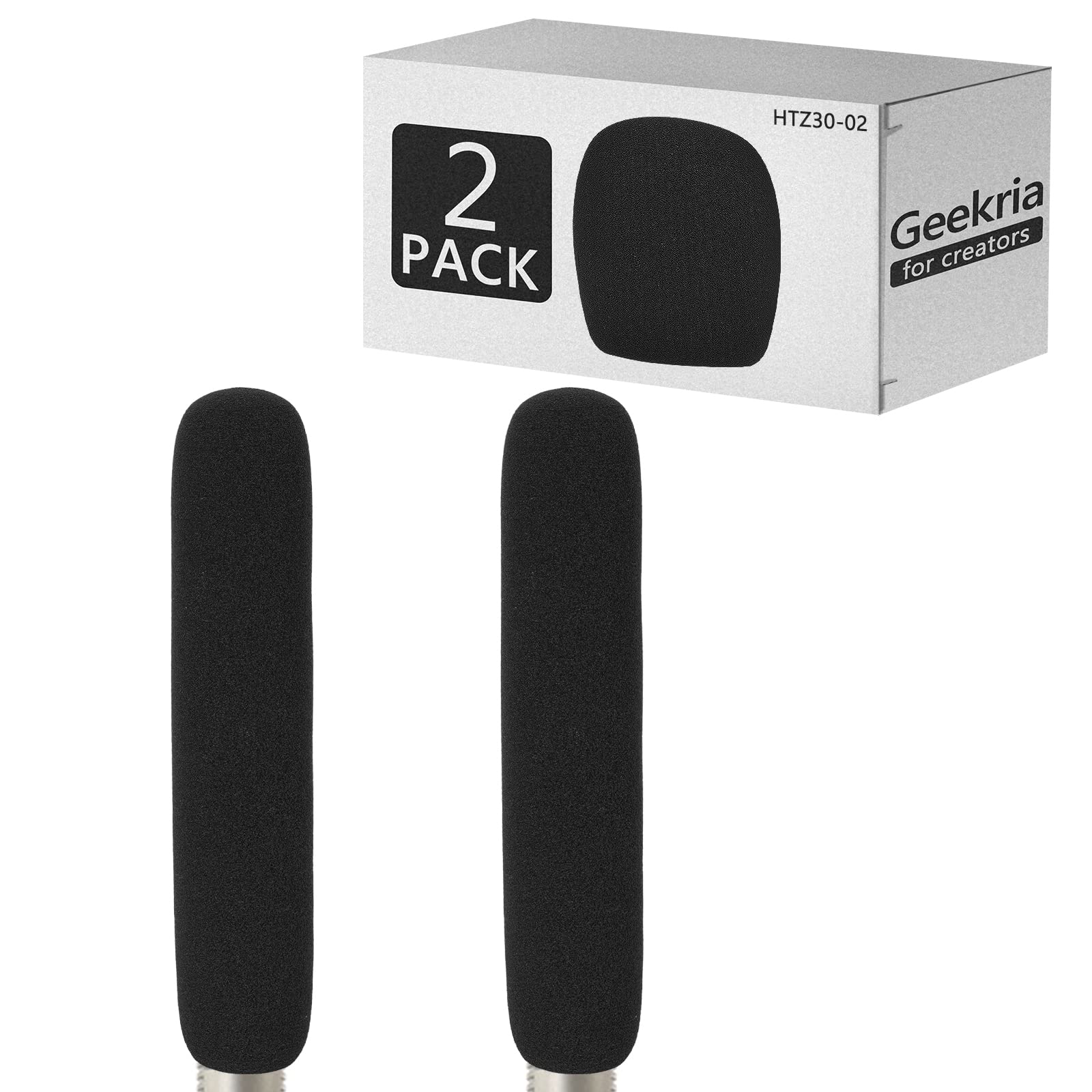 GEEKRIA for Creators Foam Windscreen for 3/4'' Diameter Microphones, Mic Wind Cover, Sponge Foam Filter Compatible with RODE NTG-3, Sennheiser ME66 (8 Inch / 2 Pack)