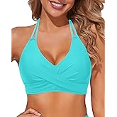 Women Halter Bikini Tops - Push Up Underwire Bathing Suit Top Twist Front Swim Top Only 2025