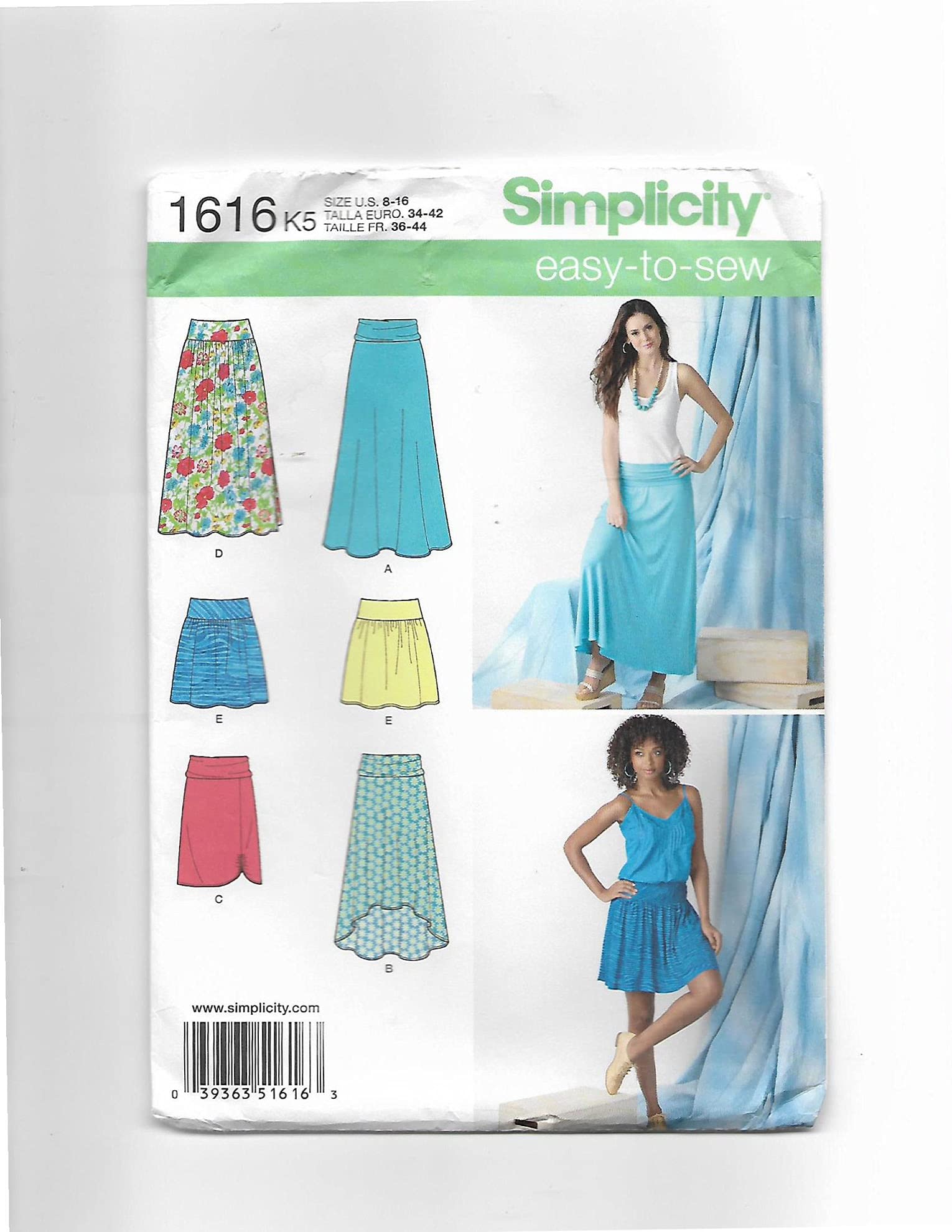 Simplicity Sewing Pattern 1616: Misses' Knit or Woven Skirts, Size, Paper, White, K5 (8-10-12-14-16)