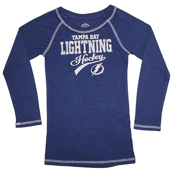 Amazon.com: Girls TAMPA BAY LIGHTNING Crew-Neck Long Sleeve Glitter T-Shirt L(10/12) Dark Blue 