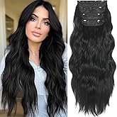 Black Clip in Hair Extensions, 4 PCS Natural Soft Long Wavy Clip on Synthetic Hair Hairpieces Curly 20Inch Curly Thick Hair 11 Clips