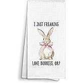 Sviojuce I Just Freaking Love Bunnies Kitchen Towels Decorative Gifts for Rabbit Lovers 16x24, Rabbit Dish Towel Cloths Dishcloths Tea Towel, Easter Bunny Bathroom Kitchen Hand Towel Decor