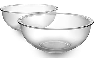 BOVADO USA 4 Quart Glass Bowl for Storage, Mixing, Serving (2 Pack) - Clear, Dishwasher, Freezer & Oven Safe Quality Glass, Easy-Clean, 4 QT - 2 Pack…