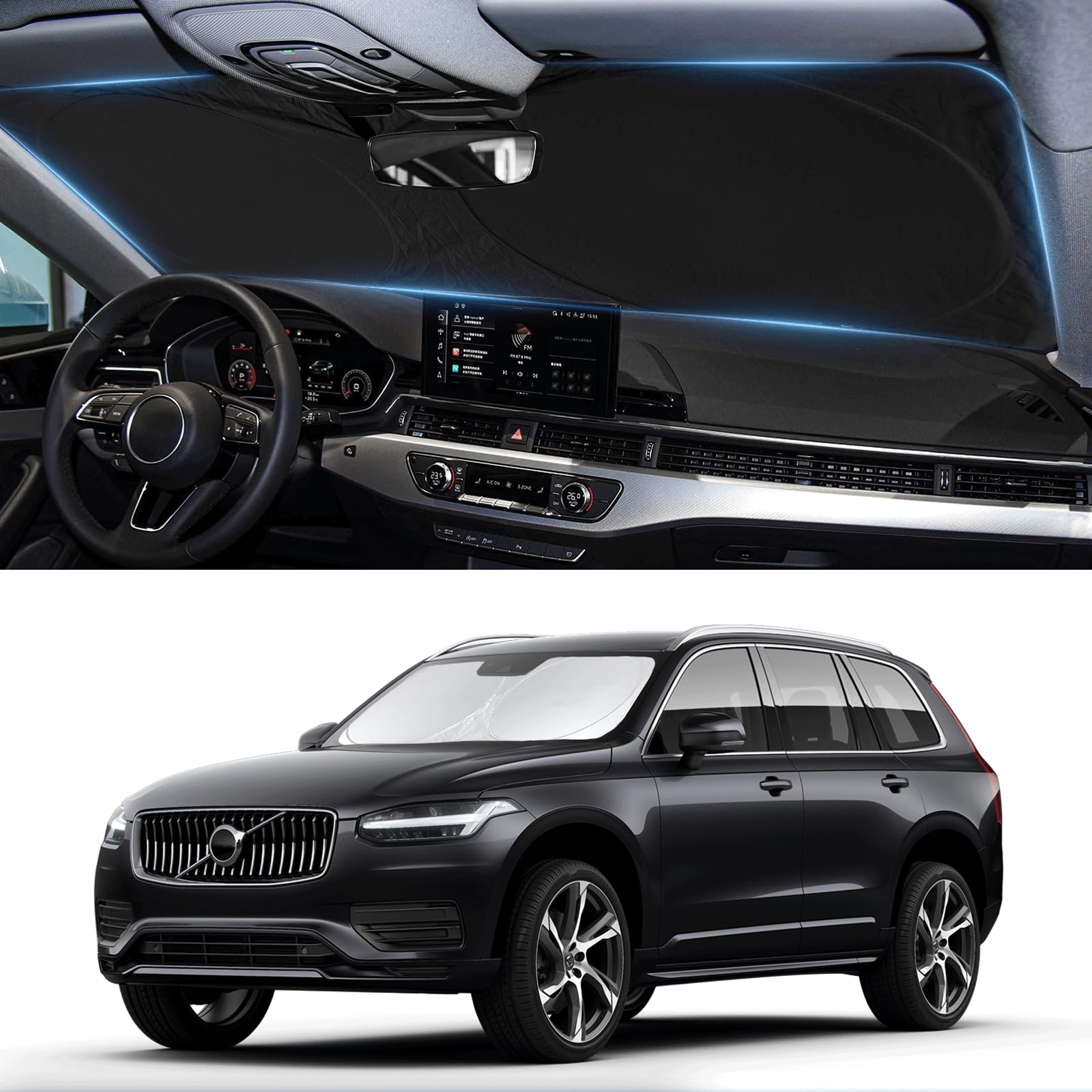 Photo 1 of Custom Fit XC90 Windshield Sunshade for 2016 2017 2018-2024 2025 2026 Volvo XC90 SUV Interior Accessories Front Window Shield 210T Silver Coating Cover for Windshield Sun Visor Protector Blocks UV