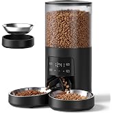 NEWBULIG Automatic Cat Feeder for 2 Pets 6L Dog Food Dispenser, Black | Dual Bowls, Timed Pet Feeder, 25.3 Cups Dry Food, up to 6 Meals, On‑Panel Button Setup, 10s Voice Recorder, Dual Power