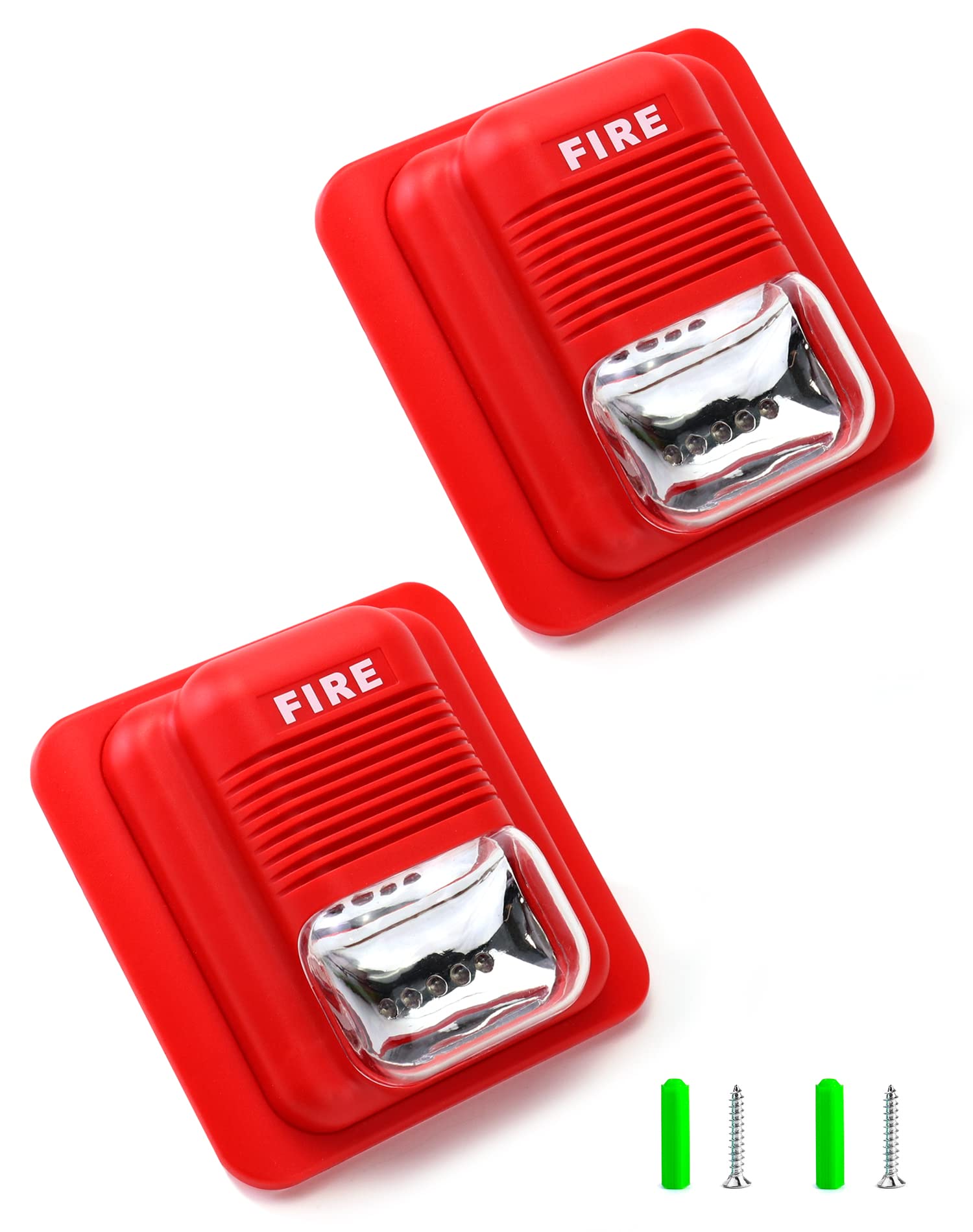 QWORK Fire Alarm, 2 Pack 12 / 24V DC Wired Sound and Light Fire Alarm Warning Strobe Siren Horn, Sound Alarm Security System Sensor, WD8912