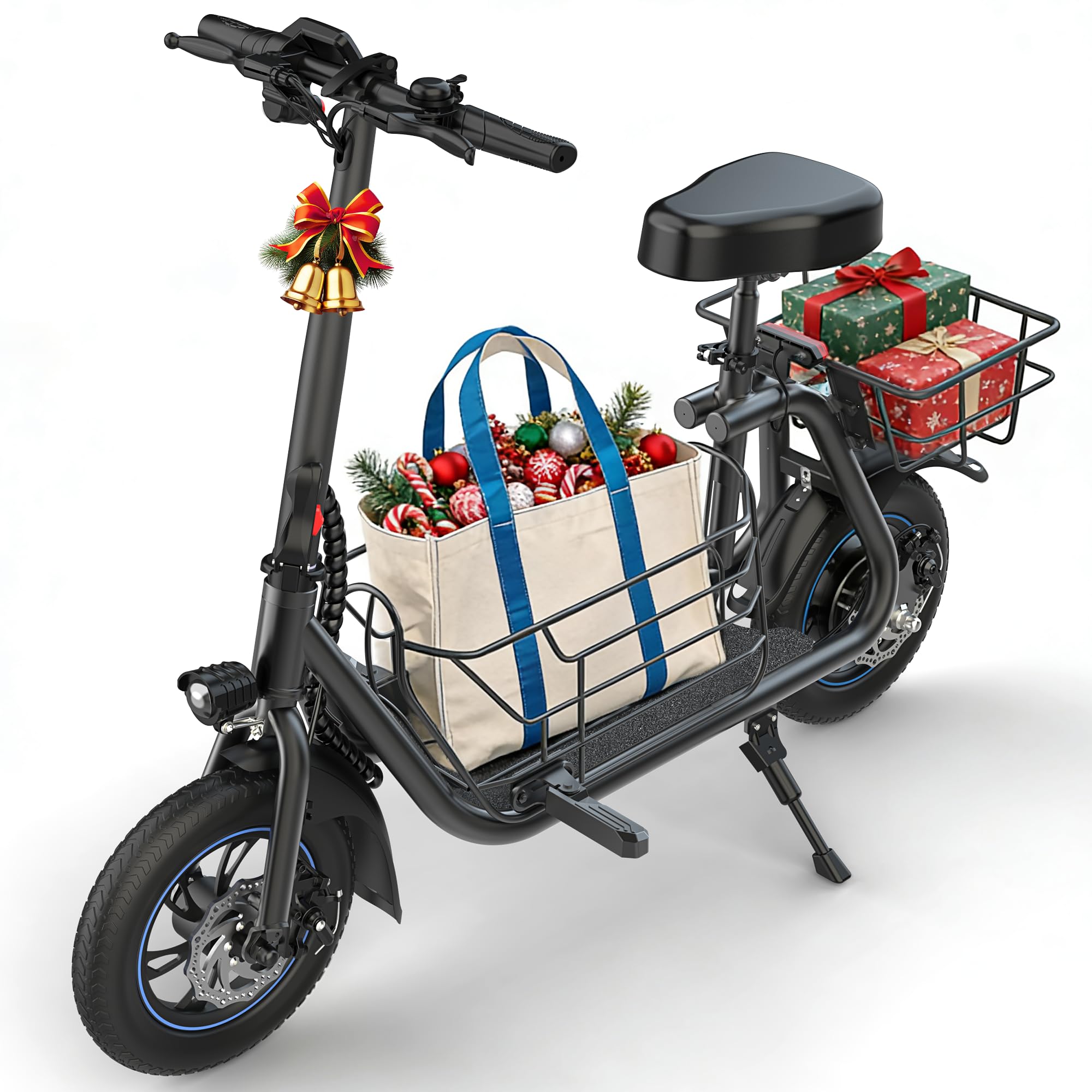 Photo 1 of Gyroshoes C1S Electric Scooter for Adults with Seat & Large Basket, 300W Motor, 20 Mile Range, 15.5MPH, Foldable E-Scooter for Commuting, Pets Dog, Grocery Shopping, C1S-21K