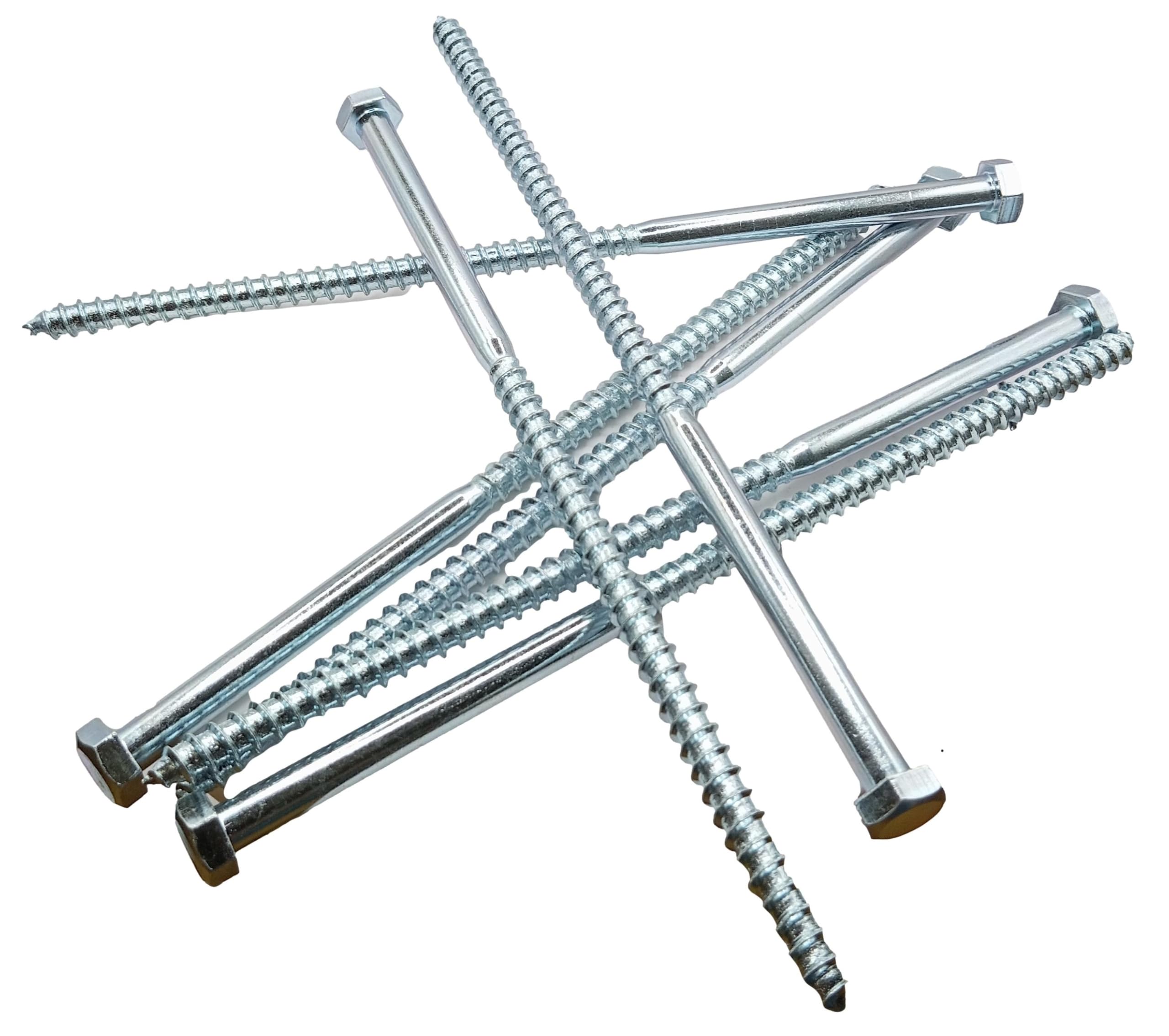 LLB 200mm M8 For Coach Screws Wood Hex Head Width 13mm Zinc Plated Sleeper Concrete Screw Hexagon Lag Half Thread Bolts Silver Long 8 inch x 0.3 inch (8mm x 200mm) Box of 6pcs