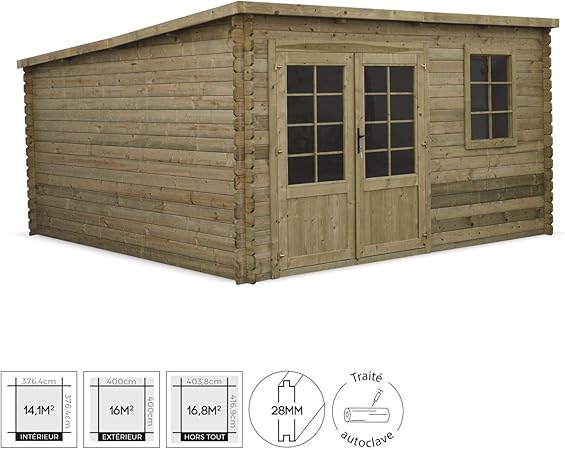 Alice S Garden Abri De Jardin Contemporain 4 X 4 M Traite Autoclave Classe 3 Courchevel En Bois Fsc De 16 8 M Structure En Madriers 28 Mm Sapin Du Nord Amazon Fr Jardin