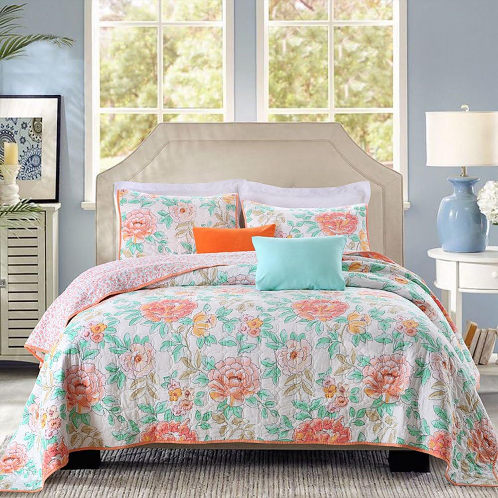 PERYOUN 3-Piece Quilt Set 100% Cotton, Bedspread Set, Finely Stitched, Coverlet Bed-Cover, Washable Durable, Queen Size