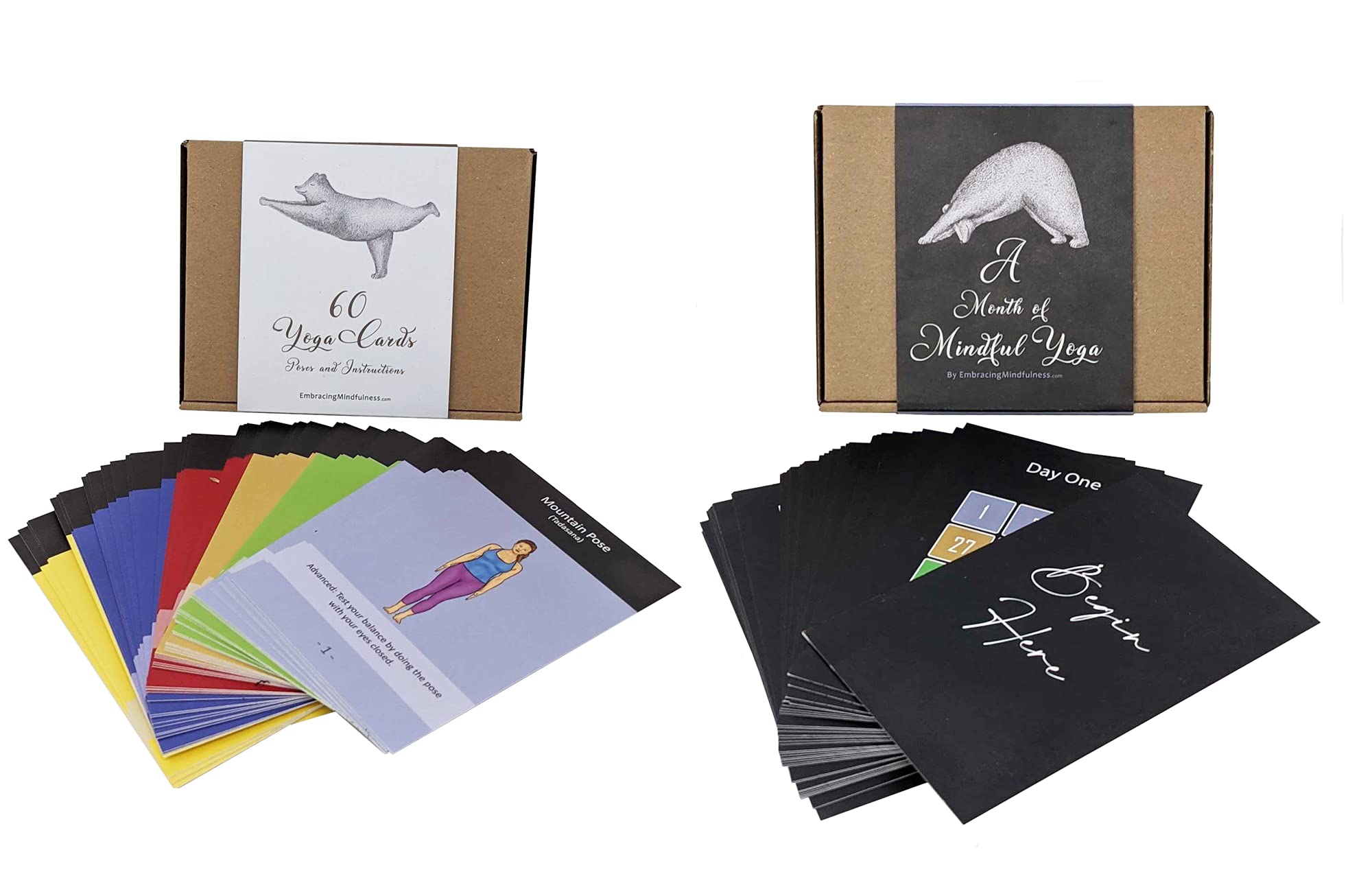 Embracing Mindfulness 60 Yoga Poses Card Set and 30 Day Introduction to Yoga Challenge Cards (Beginner 30 Challenge and 60 Poses Cards)