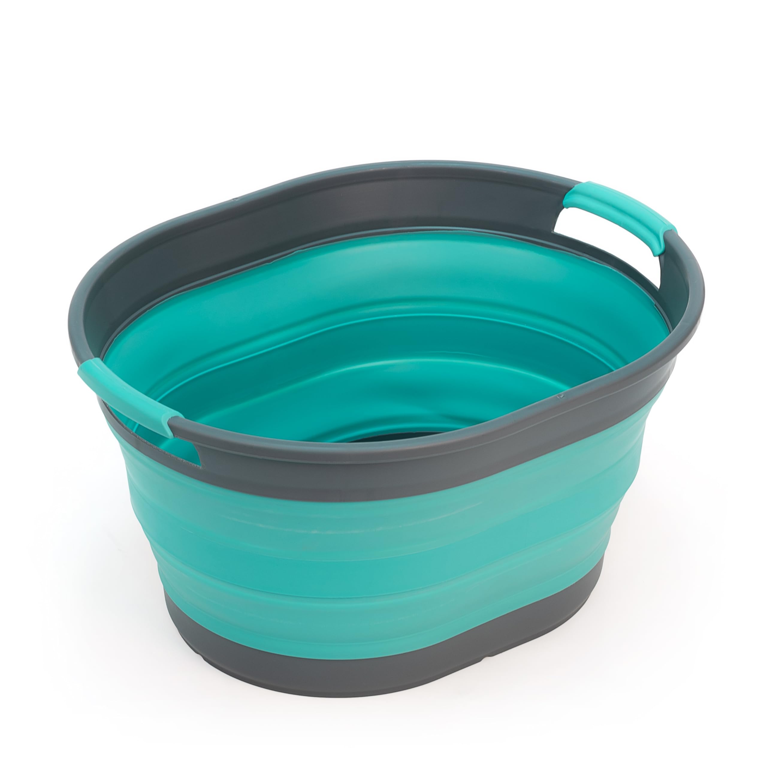 SAMMART - 23L Collapsible Plastic Laundry Basket - Oval Tub/Basket - Foldable Storage Container/Organizer - Portable Washing Tub - Space Saving Laundry Hamper (Grey/Crystal Blue)