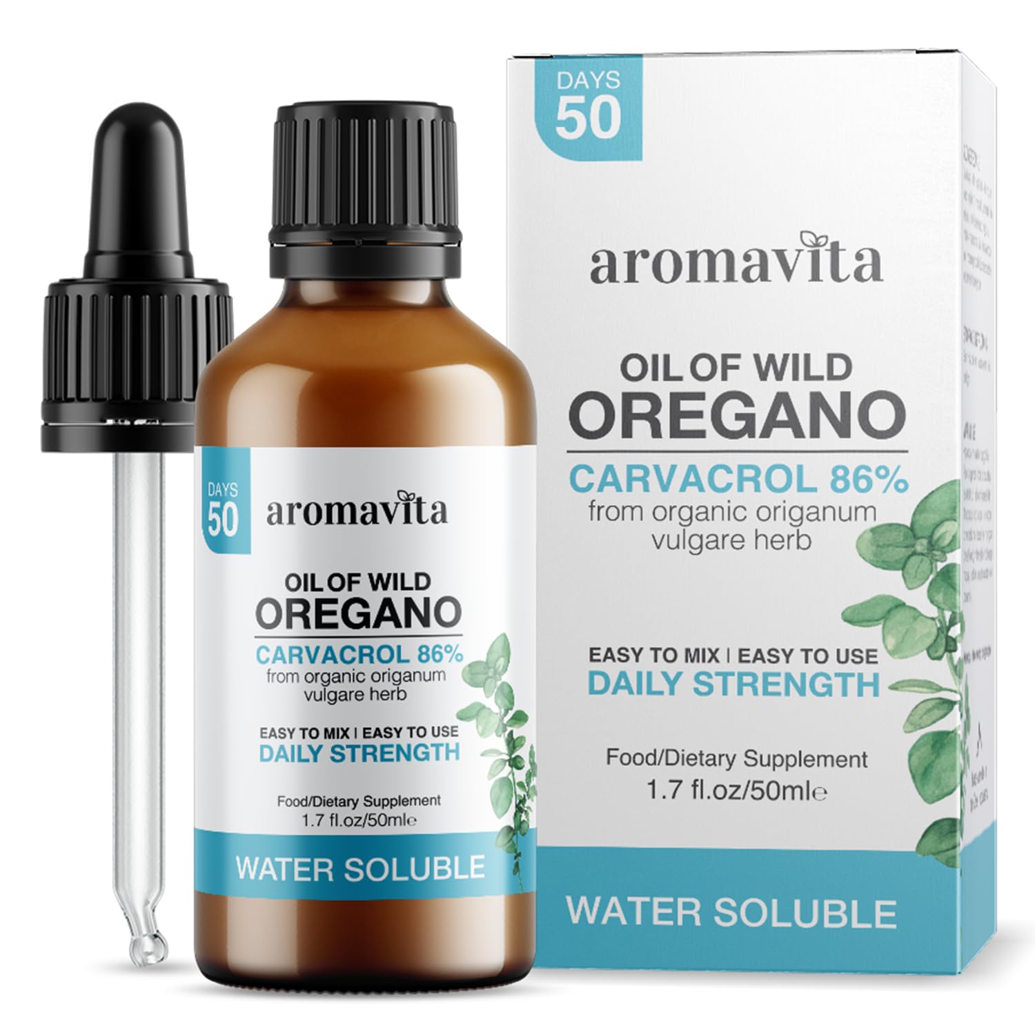 Water Soluble Wild Oregano Oil Organic Liquid Drops–for Digestive and Immune Support, Respiratory Health - Oregano Oil Drops for Mouth-for Healthy Gums and Sore Throats 1.7 fl.Oz/50ml