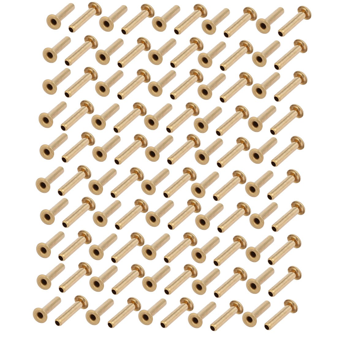 Sourcingmap 100pcs M2 x 10mm Brass Plated Metal Hollow Eyelets Rivets Gold Tone