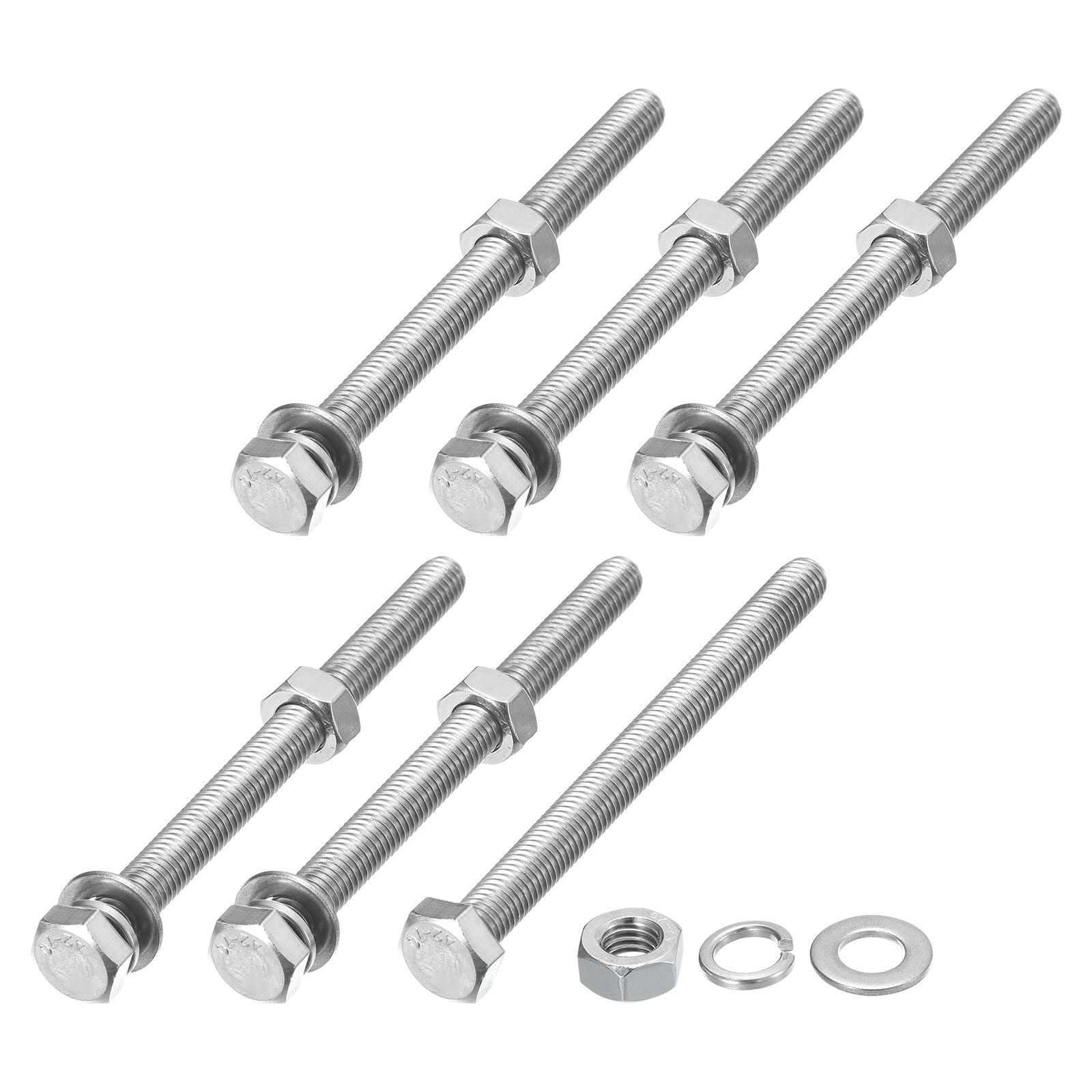 METALLIXITY Hex Head Screws Bolts, Nuts, Flat & Lock Washers Kits (M8-1.25x100mm) 6 Set, Stainless Steel Fully Threaded Machine Screws Bolt Set - for Home Appliance Equipment