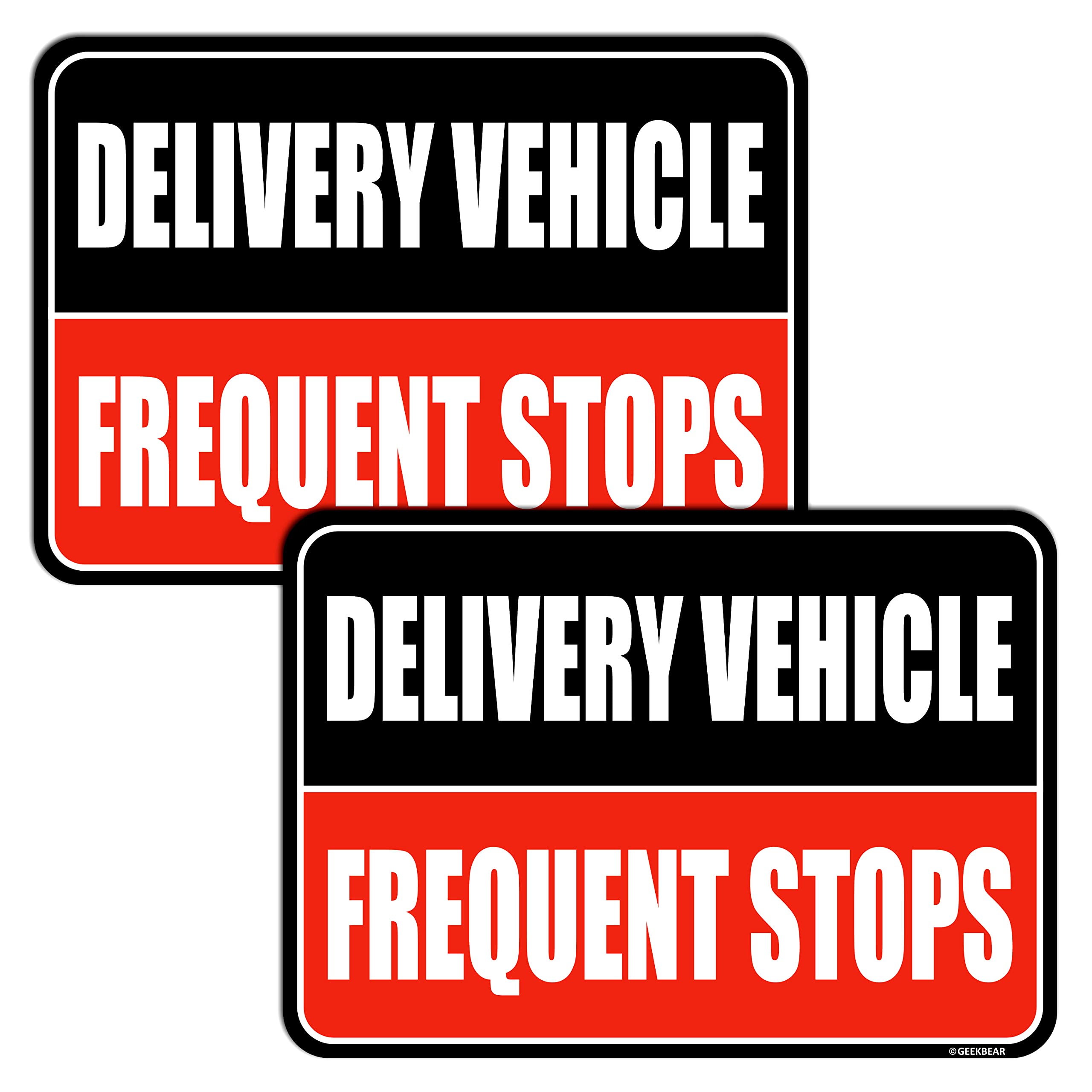 GEEKBEAR Delivery Vehicle Frequent Stops Sign (Black/Red, 2 Pack) - Reflective, Strong Magnetic Hold, Durable, Eye-Catching Design, Gift-Ready
