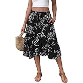 MLXSJ Women's Midi Skirt Summer Flowy Tiered Asymmetrical High Waisted Casual Skirts with Pockets