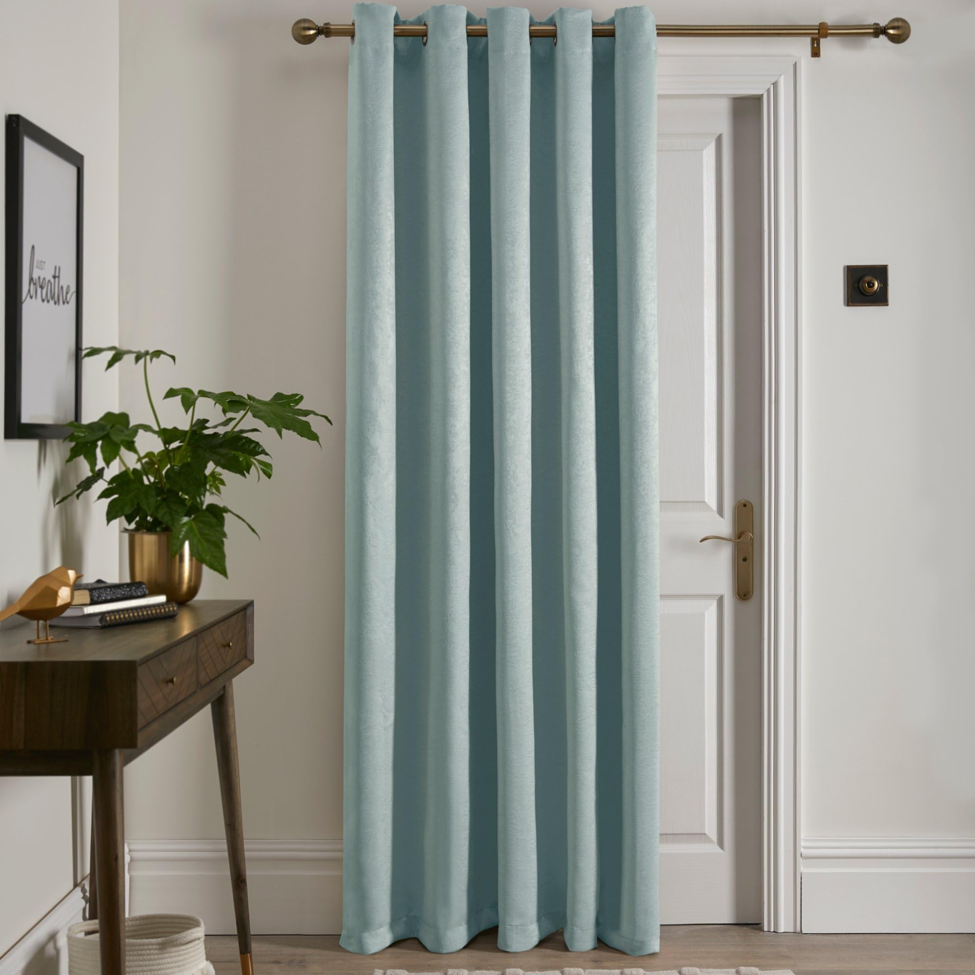 Fusion Duck Egg Blue Eyelet Curtain – W168 x L214cm – 1 Panel – Thermal Cotton Drape for Bedroom, Living Room & Door – Strata Collection – Window Furnishing