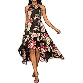 Ystguic Women's Halter Neck Empire Waist Floral A line 51 inch Length Irregular Dress with Pockets