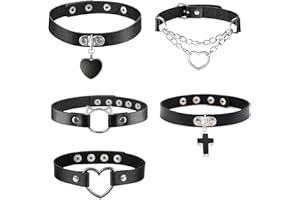 5 Pcs Leather Choker Punk Choker Necklace Set, Adjustable Soft Black PU Leather Gothic Collar Necklace Goth Chain for Women, 