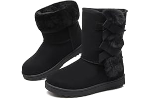 Eydram Women Winter Boots Fur Lined Fashion Mid Calf Boots for Women Warm Fuzzy Boots Comfortable Black Womens Snow Boots with Bowknot