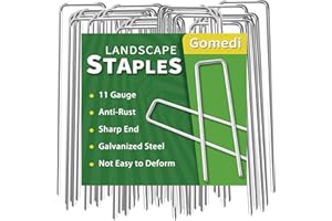 GOMEDI 6 Inch Landscape Staples Galvanized 60 Pcs, Metal Garden Stakes 1.6 Inch Width, Garden Staples Landscape Fabric Stakes for Weed Barrier Tubing Lawn 11 Gauge