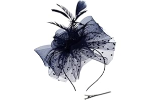 QIYIFAN Women's Feather Mesh Flower Fascinator with Headband and Clip Wedding Tea Party Kentucky Derby Fascinator Hats