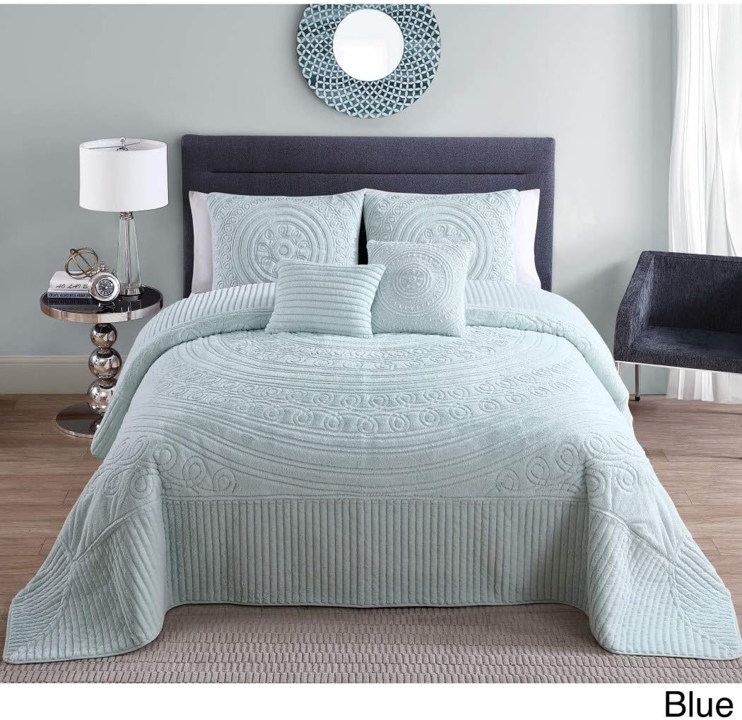 5 Piece Oversized Queen Bedspread to the Floor Set, Seafoam