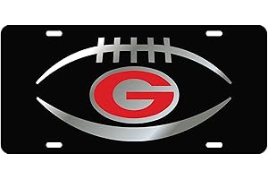 CRAFTIQUE Sports Addiction Georgia Bulldogs Mirror Laser License Plate Tag Black background, Silver, Mirror Red - Football and G logo