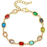 Wovanoo Gold Link Bracelets for Women Multicolor Crystal Bracelet Boho Colorful Rhinestones Chain Bracelets