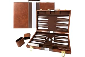 Large Backgammon Sets for Adults, Classic Board Games, Portable and Travel Backgammon Set with Premium Leather Case (15 Inch)