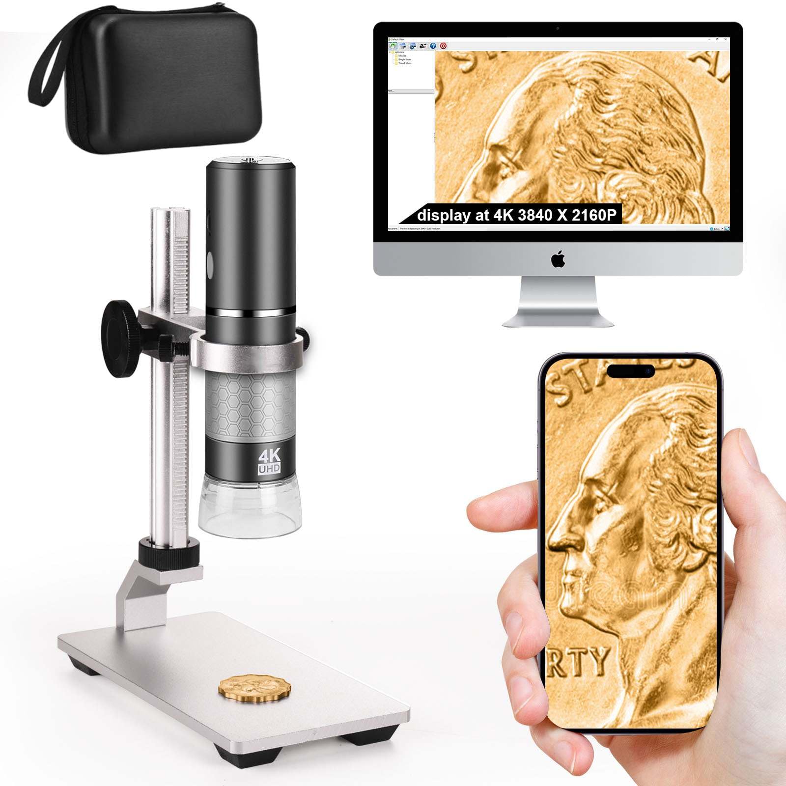Photo 1 of Ninyoon 4K Microscope with Professional Stand + Case for iPhone Android PC, 50-1000X Digital USB Microscope Endoscope HD Camera for All Cellphones iPad Android Tablet Windows Mac Chrome Linux