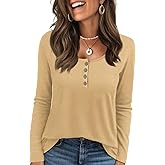 KILISU Womens Long Sleeve Tops Henley Loose Casual T Shirts Fall Women's Clothing Fashion Trendy 2025 White