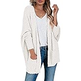 Saodimallsu Women's Chunky Popcorn Cardigan Oversized Open Front Boyfriend Batwing Long Sleeve Fuzzy Knit Sweaters