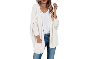 Saodimallsu Women's Chunky Popcorn Cardigan Oversized Open Front Boyfriend Batwing Long Sleeve Fuzzy Knit Sweaters