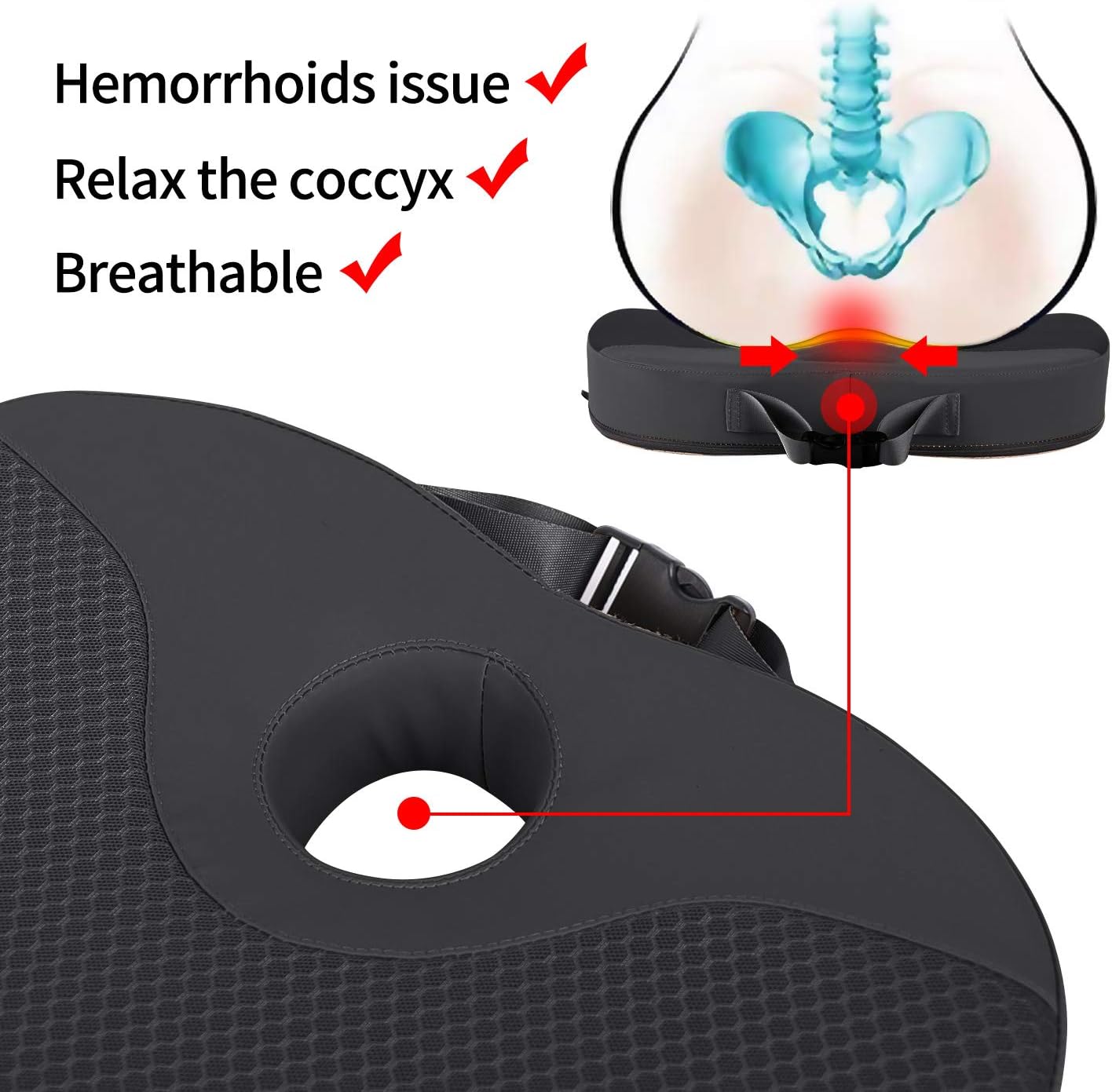 OLYDON Memory Foam Sciatica Donut Pillow for Sitting,Tailbone (Coccyx) and Lower Back Pain Relief Cushion,for Office Chair,Wheelchair,car,etc. (Black): Health & Personal Care