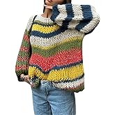 Verdusa Women's Striped Oversized Sweaters Colorful Cozy Drop Shoulder Pullover Knit Tops Winter Clothes