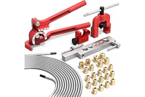 Luney 26 PCS 3/16" Brake Line Kit Include 25FT Zinc-Plated Brake Lines with 16 Fittings, 2 Unions, 4 Nuts, Brake Line Bender, Double & Single Flaring Tool & Cutter, Copper Coated Brake Line Repair Kit