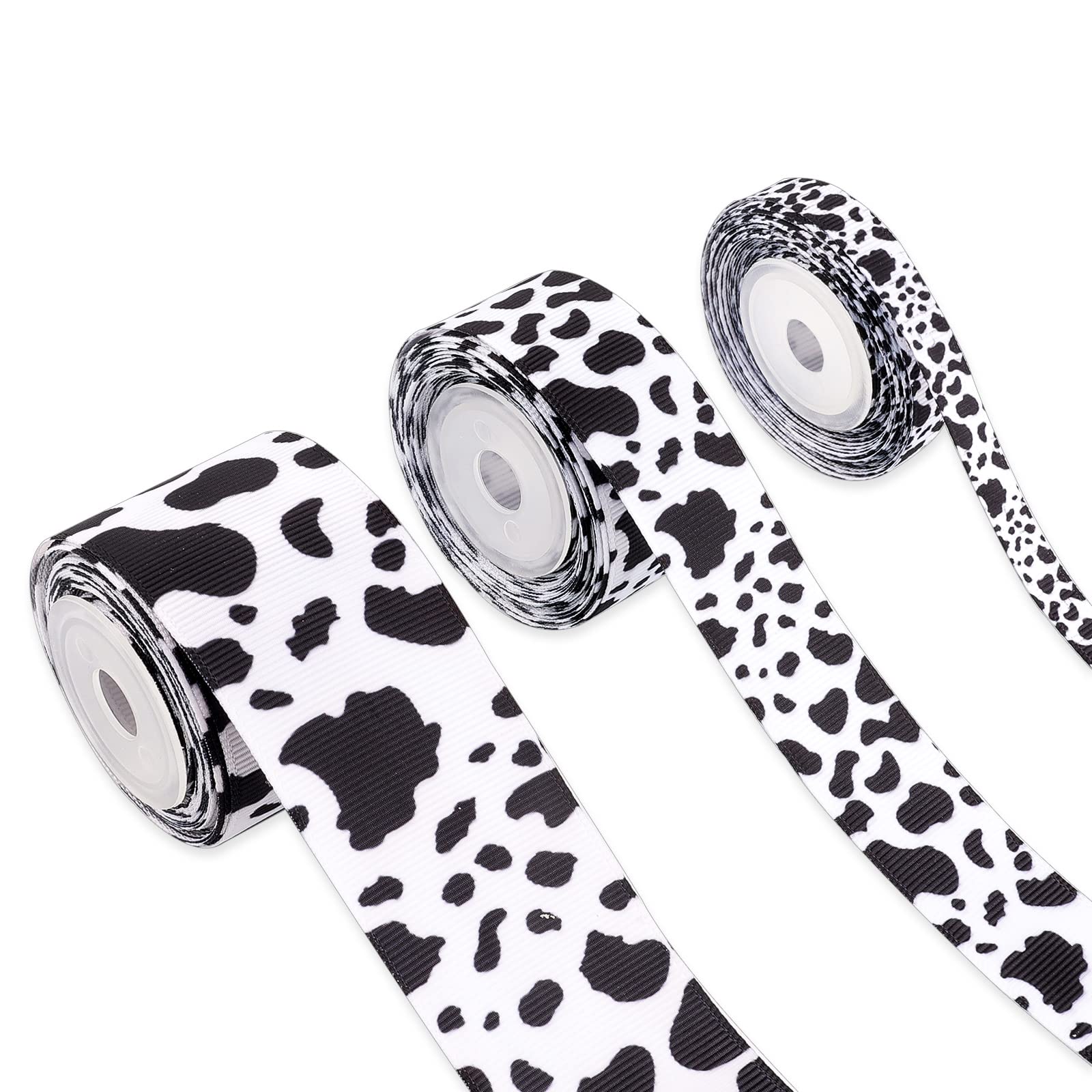 Savita 3 Rolls 15 Yards/ 13.5m Cow Print Polyester Ribbons, Black and White Wrapping Ribbon Animal Print Fabric Ribbons for Wreath Bow DIY Crafts Bouquet Decoration